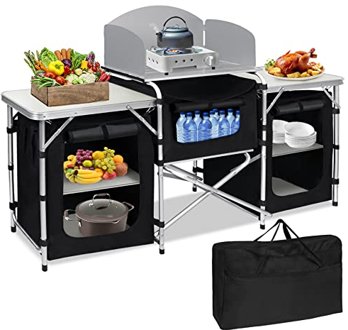 Froadp 174 x 46 x 110 cm Cocina de camping plegable Armario de camping con estructura de aluminio y bolsa de transporte móvil armarios de cocina cocina cocina caja armario para camping viajes (tipo A)