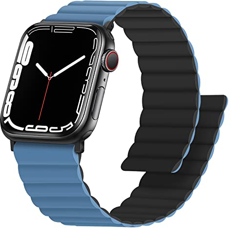 Anlinser Magnetbänder Kompatibel mit Apple Watch Armband 42/41/40/38mm, Doppelseitiges Wendbares Silikon-Ersatzband für iWatch Serie 10/9/8/7/6-1 SE (Schwarz/Blau)