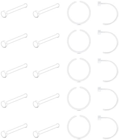 Funseedrr 20stk Nasenpiercing Ring Stecker Acryl Bioflex 18G 20G Nasenring Nasenstecker Dünn Nase Piercing