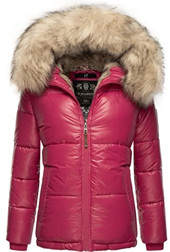 Navahoo Damen Winterjacke Steppjacke warm mit Kunstfellkapuze Tikunaa Fuchsia Gr. M