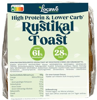 Locawo High Protein & Low Carb Rustikal Toastbrot | Eiweißbrot | Voller Weizengeschmack | Vegan | ideal für eine eiweißreiche, kalorien- und zuckerreduzierte Ernährung