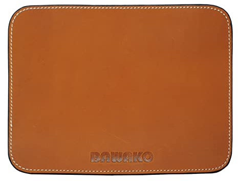 BAWAKO Hochwertiges Mauspad aus echtem Leder rutschfeste Mousepad 21×16 cm, Klein Mauspad für latop Desktop Leather Pad Gaming Arbeit (Hellbraun, M)