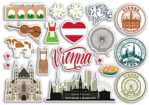 A5-Aufkleberbogen Wiener Wahrzeichen Vinyl-Aufkleber – Österreich Strand Flughafen Briefmarken Skyline Flagge Reise Urlaub Scrapbooking Stadt Gepäck #79111
