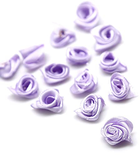 100 Stück Rosen 1.5cm kleine Kunstblumen Rosenköpfe Satinrosen Aufnäher Blumen Applikationen zum Basteln Patches Deko-Rosen Mini-Stoffrosen DIY Accessories Party Hause Hochzeit Dekoration,Hellviolett