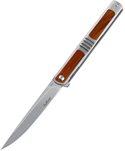 AuRiver Klappmesser, Taschenmesser, Klappmesser mit Holzgriff, Scharfer Einhandmesser mit Gürtelclip Outdoor Messer für Outdoor, Camping & Survival