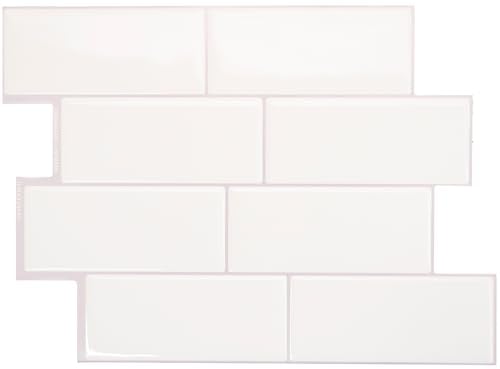 Smart Tiles Klebefliesen Küche und Bad – Metro Weiß, Fliesenaufkleber 3D, Küchenrückwand Selbstklebend, Wandpaneele, 5 Fliesen (29,36x21,29 cm), Einfach zu Montieren, Wasserfest, Made in Kanada