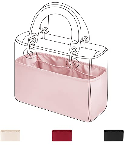DGAZ Handtasche Tasche Organizer, Seide Tasche Innentasche für Lady Dior, Seidige Berührung Taschenorganizer Shaper Einsatz (Rosa, Lady Dior Medium)