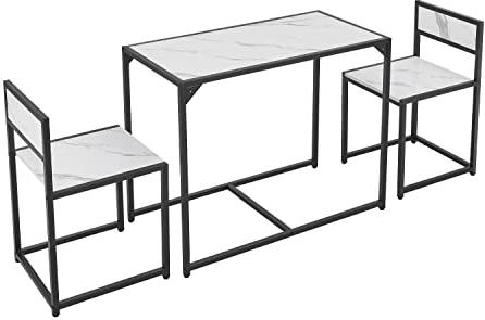 Juskys Küchentisch Set mit Esstisch & 2 Stühlen - Industrial, klein & platzsparend - 3-teilige Essgruppe für 2 Personen - Stahl - Marmoroptik