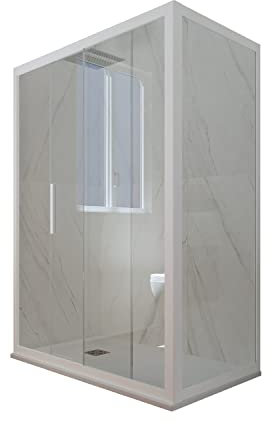 Cabine parois de douche angulaire coulissante 80x120 cm H 200 en PVC Blanc Matt Verre Transparent mod. Deco Duo