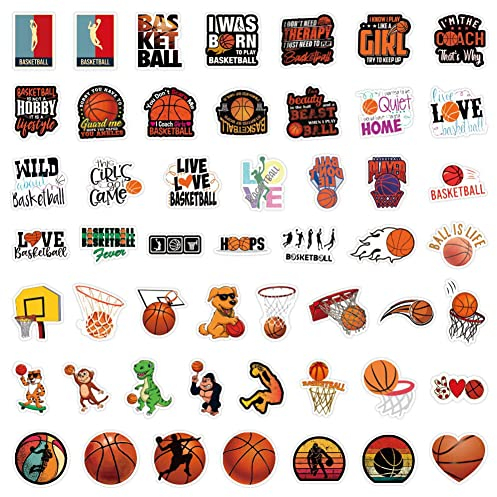 Basketball Aufkleber, 50 Stück Basketball Lustige Vinyl-Aufkleber Wasserdicht Vinyl Basketball Aufkleber Cartoon Basketball Aufkleber für Wasserflasche Laptop Gepäck Auto Teens Basketball Fan