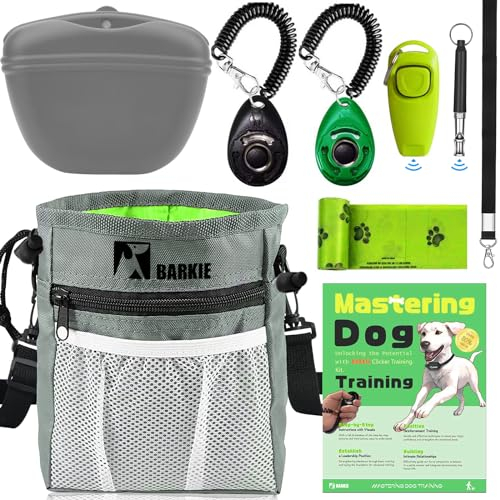 BARKIE Hundetrainingsset – Leckerli-Tasche, Bauchtasche für Haustier-Training, 2 Welpen-Trainingsklicker, Ultraschall-Leise Pfeife, 2-in-1-Pfeife, Clicker-Trainings-Leitfaden (evtl. nicht in deutscher