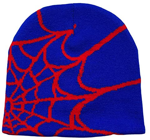 Dicusph Y2K Gothic Spinne Muster Wolle Acryl Strickmütze Frauen Beanie Winter Warme Beanies Männer Casual Skullies Outdoor…, Blau, Medium