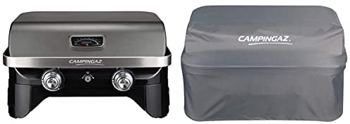 Campingaz Attitude 2100 LX Barbecue gaz de table, transportable, 2 brûleurs acier, puissance 5kW, barbecue gaz de camping, thermomètre & Funda BBQ Premium Portátil - Attitude 2100