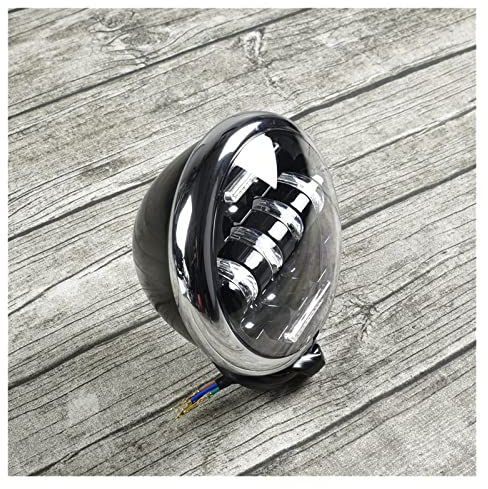 Motorrad Scheinwerfer Halterung Rohr Schelle Universal-Retro-Motorrad-Scheinwerfer Für Chopper-Cruiser-Motorräder DRL-Frontleuchte Mit Hoher Helligkeit, 5,75-Zoll-Scheinwerfer ( Farbe : Black and chr