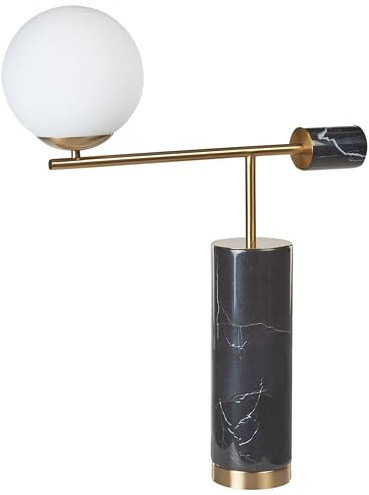 Tischlampe schwarz / gold rund mit Schirm Glas Marmorfuß 65 cm modern Hondo