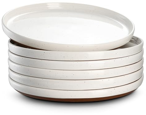 DOWAN Dessert Teller Set,Tellerset 6 Personen, Ø 21,5 cm Speiseteller Porzellan, Keramik Servierteller für Vorspeisen, Frühstücks, Kuchen, Snacks, Mikrowelle, Backofen und Spülmaschine-Vanille Weiß