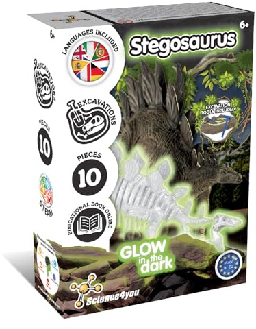 Science4you Stegosaurus Dino Ausgrabungsset für Kinder - Fossilien Ausgrabungsset, Dinosaurier Spielzeug 6+ Jahre das im Dunkelheit Leuchtet, Dino Spiel, Geschenk für Junge und Mädchen ab 6+ Jahre