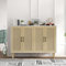 Meuble de Rangement en Rotin et MDF, Buffets Haut Aspect avec 4 Portes sur Salon, Chambre, 127 x 38 x 83 cm (Blanc et Bois)