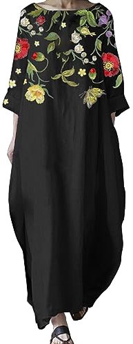 Cocila Vestito Scollo Barchetta Abito Damigella Lilla Abiti Cerimonia Taglie Forti Abiti Estivi Maglina Vestito Nero Corto Sexy Abito da Sera Floreale (Black, XXXL)