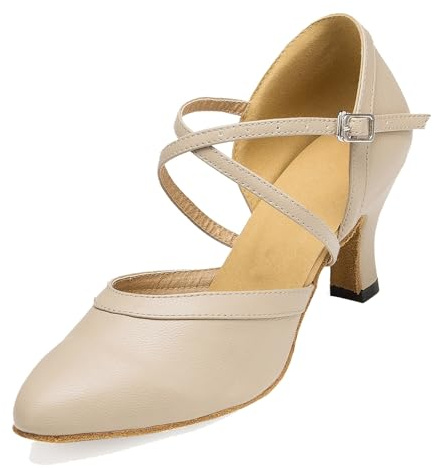 MINITOO Women Dance Shoes Closed Toe Party Evening Wedding Pumps with Ankle Strap