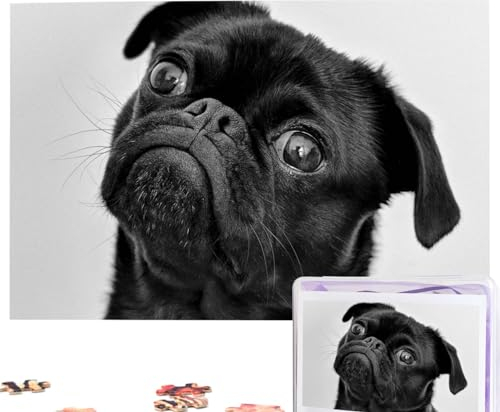 Niedliche Mops-Hunde-Puzzle, 1000 Teile, personalisierbar, Foto-Puzzle für Familie, Bilderpuzzle für Erwachsene, Hochzeit, Geburtstag (74,9 x 50 cm)