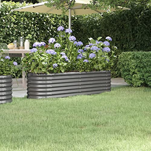 FENLAX Pflanzkübel aus Pulverbeschichteter Stahl 152x40x36 cm Grau Hochbeet Metall Hochbeet für Gemüse Pflanzenbeet Hochbeete Terrasse Hochbeet Balkon Pflanzenkasten Blumenbeet Hochbett Garten