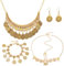 Hifot 4 Sets Bauchtanz Kostüm Damen Vintage Halskette Coin Kopfkette Armbänder Ohrringe Gold Wahrsagerin Kostüm Quasten Indischer Schmuck Piraten Jasmin Kostüm für Frauen Mädchen Mottoparty Karneval