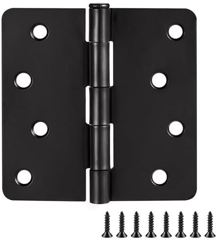 Door Hinges for Interior Doors 6-Pack 4-inch x 4-inch – Rounded 1/4-inch Radius Steel Door Hinge – Matte Black – Fits Standard Doors – Design House 189464
