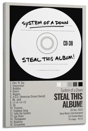 szzmyo Poster System of A Down, Steal This Album-Poster, dekoratives Gemälde, moderne ästhetische Leinwandposter, Schlafzimmer-Kunst, Wohnzimmerdekoration, Poster, 60 x 90 cm, Rahmenstil