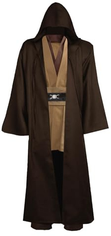 Mens Tunic Hooded Robe Full Set Halloween Cosplay Costume Brown L