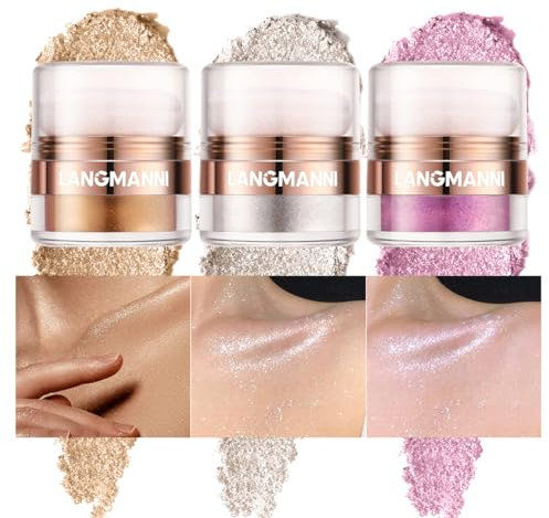 Beauty Searcher Schimmernder Highlighter-Puderstift für Gesicht und Körper, aufhellender, konturierender Hochglanz-Glitzerpuder Highlight-Make-up-Puder-Rouge (#B Set)