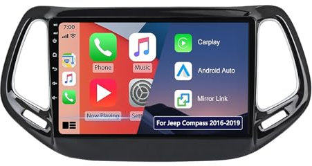 Autoradio 2 Din Android 12 per Jeep Compass 2016-2019 9 Pollici Radio Stereo con Touchscreen Navi-GPS Bluetooth HIFI WiFi RDS Comandi al Volante supporta CarPlay Wireless Android Auto