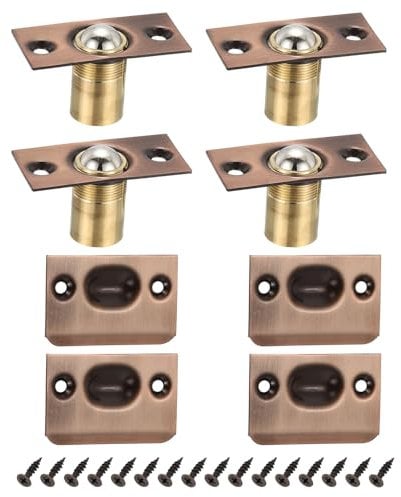 PATIKIL Stainless Steel Closet Ball Catch Door Hardware, 4 Pack Adjustable Cabinet Door Ball Catch Chrome Finish with Strike Plate & Screw for Interior Doors, Copper Tone