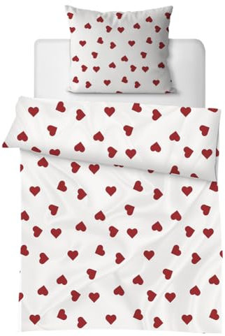 Gohytal Bettwäsche mit Herzen 135x200 Mädchen Weiß Rosa Rot Herzen Kinder Bettwäsche aus Microfaser, Herzchen Bettwäsche Set,Weiche Bettbezug mit Reißverschluss und 1 Kissenbezug 80x80 cm