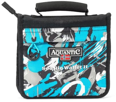 Aquantic Sea Rig Wallet II - Angeltasche mit 10 Klarsichttaschen, 20 Fächern, 4 Mesh-Taschen, gepolsterter Tragegriff, 20 x 22 x 3 cm, Vorfachtasche, Ködertasche, Rig-Tasche