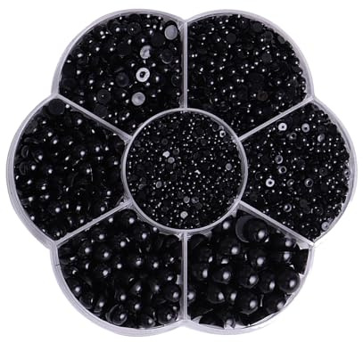 5600 Stück Halbrunde Perlen 7 Größen Flache Rücken Satin Glanz Lose Perlen Nagelperlen Edelsteine Kunstperlen für DIY Schmuck Dekorieren von Nägeln Handwerk Handyhülle Puppenauge (schwarz)