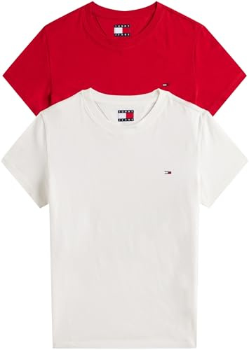 Tommy Jeans Damen Tjw 2pack C-Neck Tee Dw0dw21366 S/S T-Shirt, Multi (Ecru/Sapphire Red), XXS EU