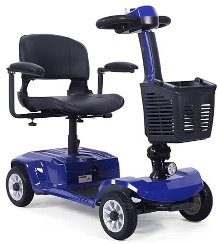 Elektromobil Klappbar für Senioren und Ältere, 6 km/h Tragfähigkeit 190Kg bis 20 KM, 4 Rad Mobilitätsroller mit Korb für All Gelände (Blau)