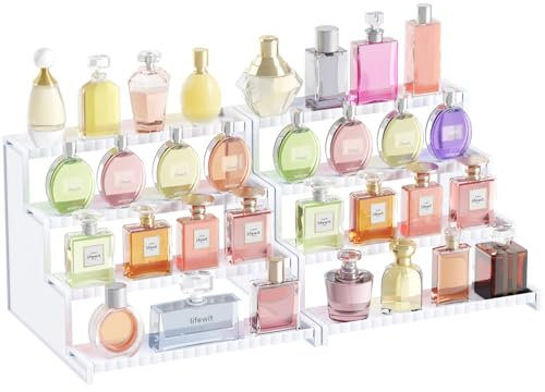 Lifewit 4-stufiger Weiß Parfümständer mit Gitter, Kunststoff Parfüm Organizer Auslage, Acryl Vitrine für Make-up, Cupcake, Dessert, Gewürz, Arbeitsplatte, Vanity, Dresser, 2 Pack, 30,48 cm