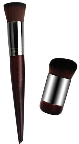 2 Pièces Pinceau de Maquillage, Poils Denses Synthétiques Pinceau Fond de Teint pour Maquillage pour le Mélange Liquide, Crème ou Poudre Cosmétique Sans Défaut