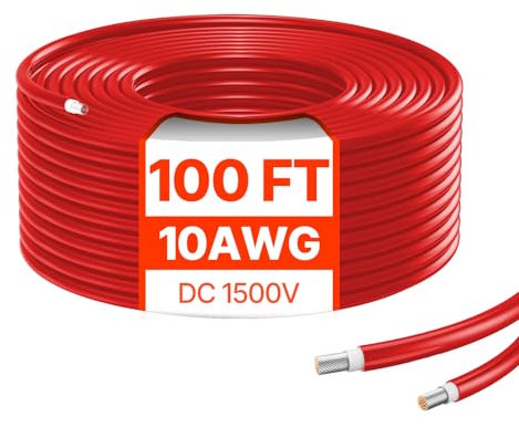 VEVOR 100FT Solarpanel-Verlängerungskabel, 10AWG Solar-Verlängerungskabel, 6mm² IP67 wasserdichtes PV-Kabel für Solarmodule zu Hause, auf Schiffen und in Wohnmobilen, rot