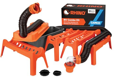 Camco Rhino Ultimate 20' RV Sewer Hose Combo Kit - Made in the USA | All-in-One Sewer Hose Solution — 11-Piece Combo Kit Includes Storage Box for Nesting Support & Camper Organization (43075)