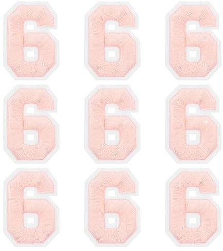 sourcing map Iron on Number Patches 2 Number 6 Iron on Embroidered Patch Sew on Letter Stickers Applique for Repairing Clothing Jeans Shoes Hats DIY(Pink, Pack of 9)