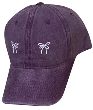 Generisch Gorras jóvenes adolescentes vintage gorra de béisbol lavada con ala ancha para mujeres con pajarita bordado sombrero para el sol primavera verano gorra correr hombre, Color lila claro