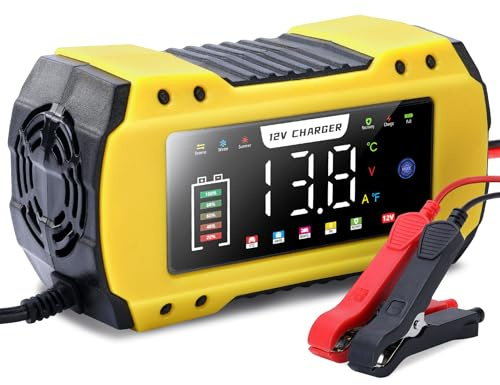 Caricabatteria Da Auto, 12V 8A Carica Batteria per Auto, Intelligente Mantenitore Batteria Moto, Con Schermo Lcd Touch, Multi Protezioni, Per Moto,Barche, Auto