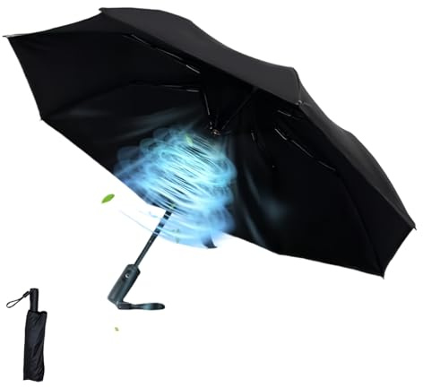 Supercap - Paraguas recargable con ventilador, ventilador de refrigeración portátil UPF 50+ para sol y lluvia, paraguas compacto plegable USB para verano caluroso, viajes