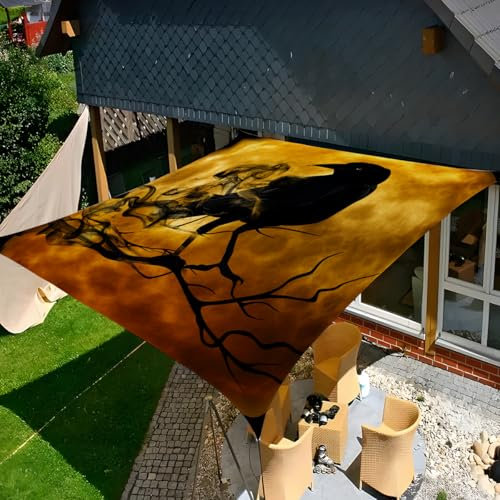 Surwin Toldos Rectangular Exterior Terraza, Impermeable Halloween 3D Toldo Vela con Cuerda, Protección Rayos UV Lona Sombra Exterior para Camping Balcon Jardín Patio (Cuervo,1.8x1.8m)