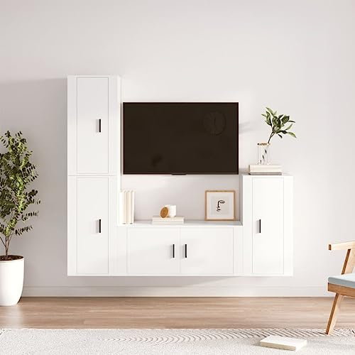 QINXIXINAIXI Ensemble de 4 meubles TV en bois blanc Meuble TV Commode Support mural