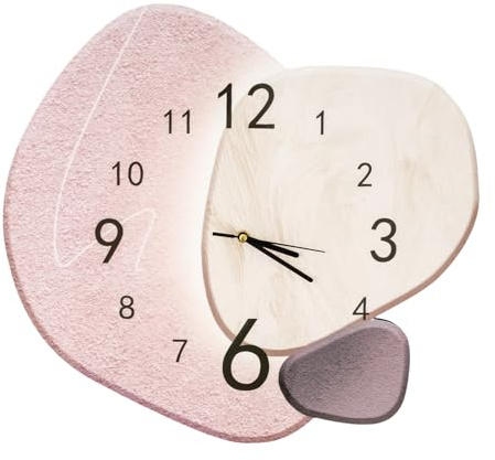 Kreative Wanduhr 40x37cm, Unregelmäßige Moderne Uhr, Hellrosa | Moderne Design Wanduhr mit Quarzwerk, Mid-Century-Stil Dekoration für Schlafzimmer, Wohnzimmer, Kreative Räume