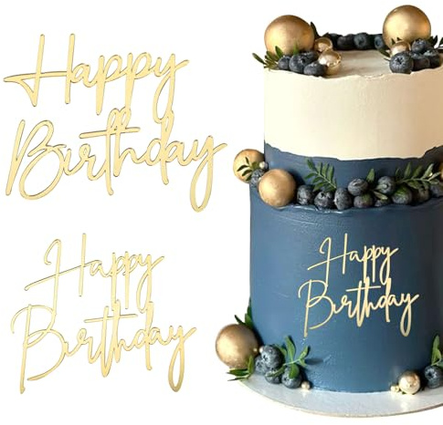 TESGADGETS 2 Stück Happy Birthday Tortendeko Gold Cake Topper Geburtstag Glitter Happy Birthday Kuchen Deko Funkelnde Geburtstag Spiegel Kuchenaufsatz Zubehör